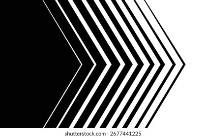 Fondo blanco y negro mínimo con la flecha que apunta a la derecha. Transición a rayas de líneas estrictas Abstractas negras a blancas. Patrón simple. Ilustración vectorial.	
