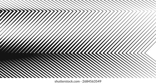 Fondo blanco y negro mínimo con la flecha que apunta a la derecha. Transición a rayas de líneas estrictas Abstractas negras a blancas. Patrón simple. Ilustración vectorial.