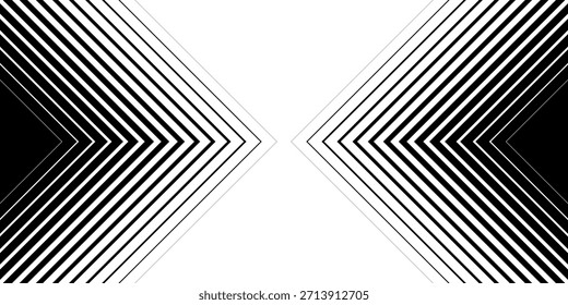 Plano de fundo preto e branco mínimo com seta para a direita. Transição Listrada de Linhas Pretas para Linhas Sólidas Abstratas Brancas. Padrão Simples.