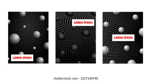 Minimal black and white covers set. Future geometric design with liquid lines and shapes