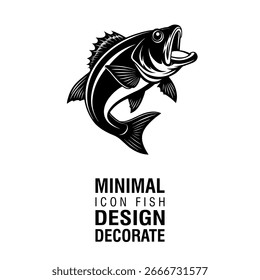Icono de pescado blanco y negro mínimo para proyectos de logotipo, diseño y decoración