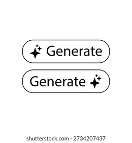 Minimal black and white generate button icons with sparkle symbols for AI interface design. vector