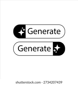 Minimal black and white generate button icons with sparkle symbols for AI interface design. vector