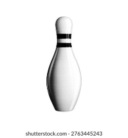 Minimal black and white halftone illustration of a bowling pin, sports and leisure game concept isolated on white background.