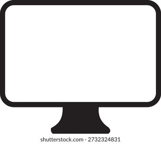 Minimal black and white icon of a computer monitor, representing desktop display, digital workspace, technology interface, office equipment and modern computing concepts.