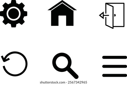 Minimal Black and White Icon Set Including Home Settings Search and Navigation for UI Design