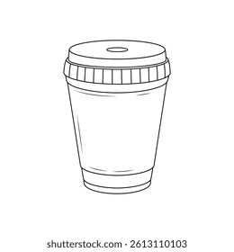 Minimal black and white line art of a takeaway coffee cup. Vector illustration perfect for cafe branding, menu design, coffee-related content, and packaging.
