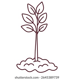 Minimale zwart-witte lijnkunst van bomen geplant in de bodem, symboliseert de natuur, groei en milieuzorg