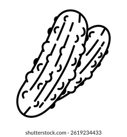 Minimal Black and White Line Doodle Icon of Pickled Zucchini Vegetable