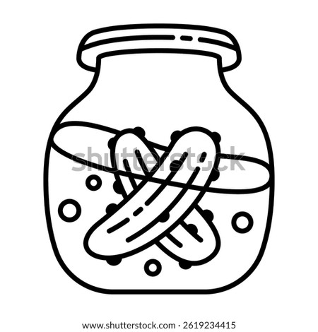 Minimal Black and White Line Doodle Icon of Pickled Cucumber Juice Jar