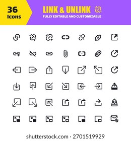 Minimal black and white link and share icons in clean vector style for website and social media use.