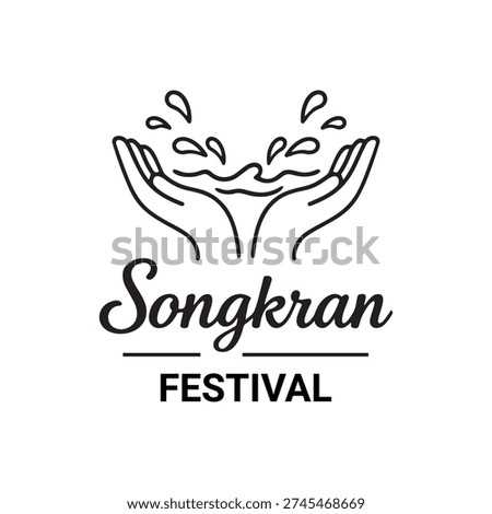 A minimal black and white logo representing the Thai New Year water festival with hands holding water and clean typography for cultural events