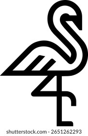 Uma marca de logotipo mínima, em preto e branco, com um logotipo e um ícone de flamingo criativo e estilizado 
