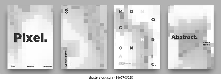 Minimal black and white modern pixelated abstract style cover design set vector template