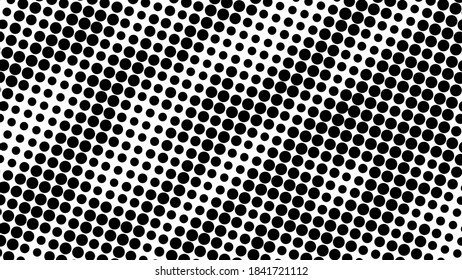 Minimal black and white monochrome halftone background. Circles of various diameters with a spot and stripe effect. Vector illustration.