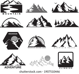 Minimal Black and White Mountain Landscape Vector Logo