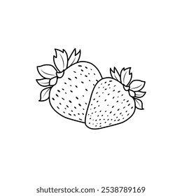 Minimal Black And White Outline Of Strawberries Line Art Two Whole Strawberries Vector Illustration