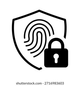 Conjunto mínimo de iconos de seguridad y privacidad en blanco y negro con Contraseñas, identificación facial, autenticación de huellas dactilares, protección de datos, pagos seguros, control de acceso y símbolos de advertencia. Ideal para Sitios web, App móviles, fintech, plataformas SaaS e interfaces de usuario.