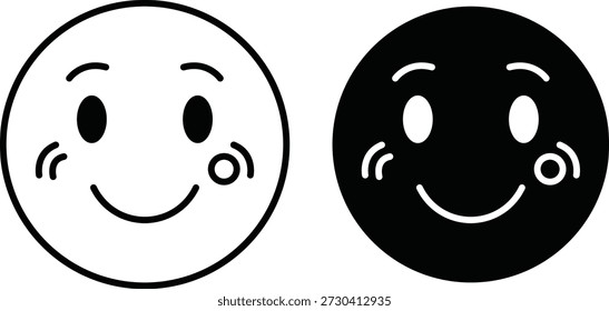 Minimal Schwarz und Weiß lächelndes Gesicht Emoji Icon Set für Benutzeroberfläche, Social Media und Mobile App Design Vektor