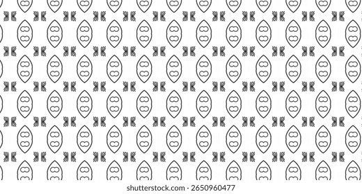 Minimal black and white tribal-inspired pattern with symmetrical leaf and pod motifs. Perfect for ethnic textile or wallpaper.