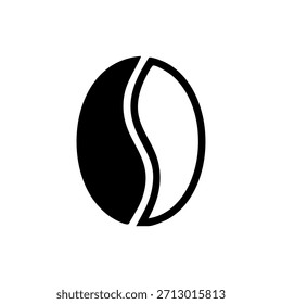 Icono de Vector blanco y negro mínimo de un grano de café: símbolo moderno y simple para cafés, marcas, empaques y diseño relacionado con el café