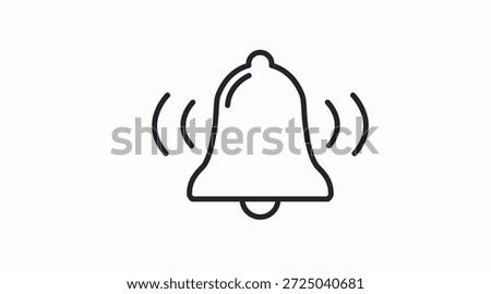 Minimal black and white vector icon of a notification bell with sound waves, designed for ecommerce interfaces, mobile apps, websites, and digital dashboards. Clean, scalable, and versatile for alerts, reminders, updates, and messaging systems. Ideal for UI, UX designers, online stores, and modern digital product collections.