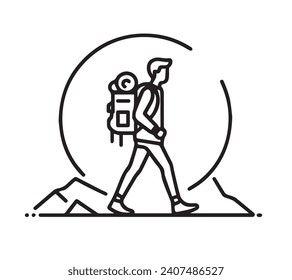 Ilustración vectorial mínima en blanco y negro de un viajero 