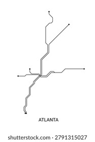 Minimal black and white vector illustration of an approximate Atlanta metro map with clean transit lines and station dots.