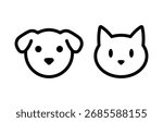 Minimal black white vector set showing cat and dog faces