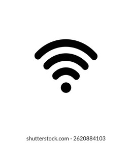 Minimal black Wi-Fi icon on a white background, representing wireless internet connectivity. Perfect for apps, user interfaces, network designs, and tech visuals.