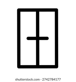 Minimal black window icon with cross frame in simple outline style. Basic house window symbol illustration isolated on white background.