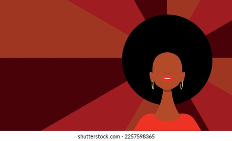 Minimale schwarze Frau mit afro, roten Lippen und verdient 2d Illustration für Banner. 