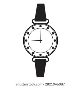 Minimal Black Wrist Watch Vector Icon Isolated Timepiece Illustration