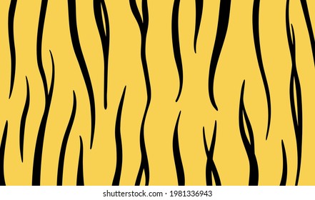 Minimal Black and yellow Animal Print, Tiger stripes texture design vector illustration. Chinese or Japanese zodiac Year of the Tiger concept.  Fine line type.