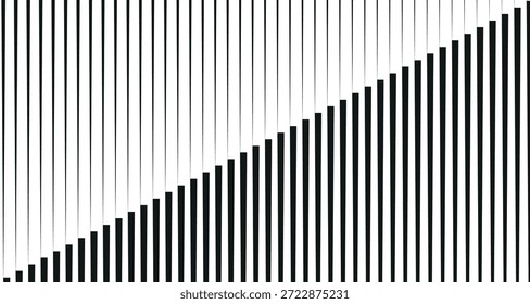 Fondo abstracto minimalista en blanco y negro con rayas de Vertical formando una diagonal. Diseño geométrico limpio con fuerte contraste y ritmo visual moderno.