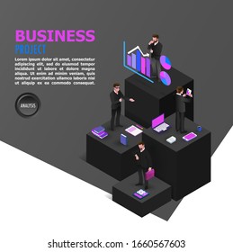 Mínimo negro,Concepto de asistente de trabajo en equipo. Comunicación, proyecto económico. ilustración vectorial isométrica. - Ilustración de vectores