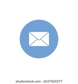 Minimal blue circular icon with a white envelope symbol in the center. Clean vector design ideal for representing email, communication, messages, contact info, and digital correspondence.