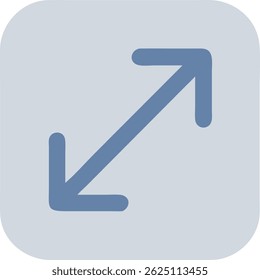 Minimal Blue Diagonal Arrow Icon on Light Gray Background Representing Resizing or Screen Expansion

