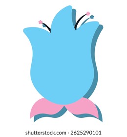 Flor azul mínima con sombra. Ilustración vectorial