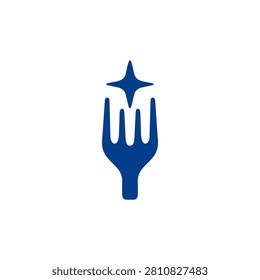 Minimal blue fork and star logo symbolizing premium dining, culinary excellence, restaurant service, hospitality, and food quality.