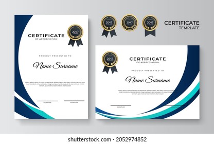 minimal blue geometric certificate template design