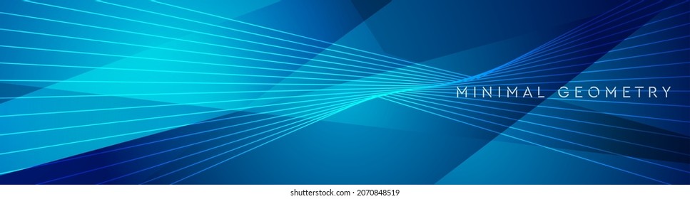 Minimal blaues Geometriebanner mit Streifen und Linien. Abstrakter High-Tech-Vektorhintergrund