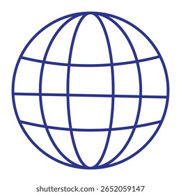 Minimal blue globe icon on a white background. Ideal for digital apps, global networks, websites, business branding, or tech UI.