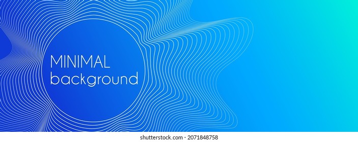 Minimal blue gradient background. Abstract vector long banner with wavy lines and place for text. Socail media cover template