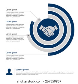 Minimal blue and gray percentage diagram design can be used for workflow layout, hand shake icon in chart, diagram, chart, pie, number options, presentation, web design. stock vector illustration