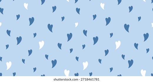 Patrón de repetición transparente de corazones azules mínimos, día de San Valentín, fondo de corazones de San Valentín, Ilustración vectorial romántica.
