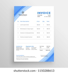 minimal blue invoice template design