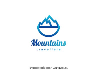 Minimal blaues Mountain Logo Design mit blauem Farbstil. Vektor-Illustration von Mountain Hill. Geeignet für Resort-, Camp- und Tourismuslogo