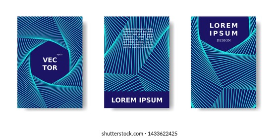 Minimal blue and neon cover, title design in color lines. Vector A4 catalog,magazine futuristic set.