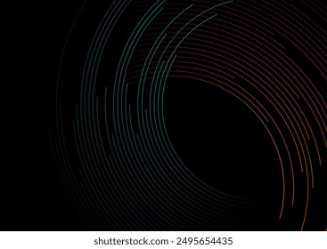 Minimal blue orange circular lines abstract geometric tech background. Vector design